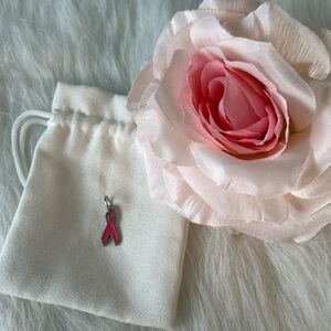 Breast cancer silver hot pink ribbon awareness survivor charm🎀